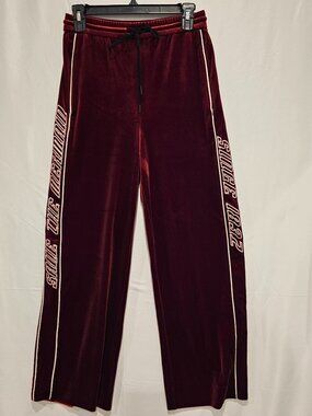 MO&Co Women's Wide Leg Velour Track Pants Burgundy Size S